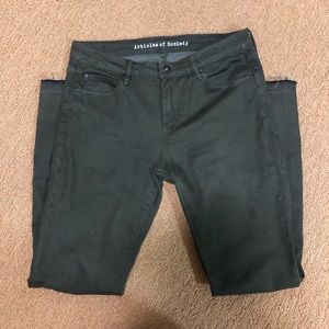 Olive Green Unfinished Hem Skinny Jeans